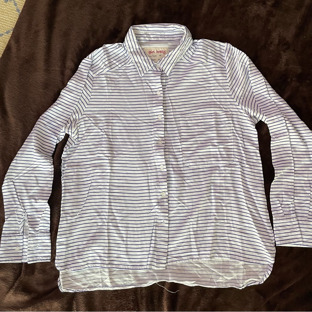 GIRL KRAZY boyfriend striped blouse collared hi-lo shirt size M